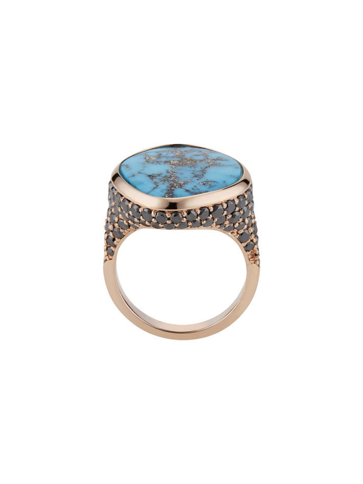 14ct rose gold turquoise and black diamond ring