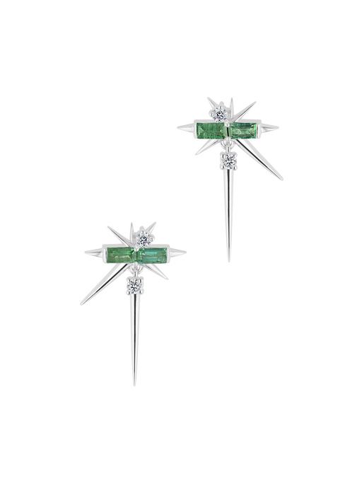 Emerald baguette & diamond drop earrings - spike earrings photo