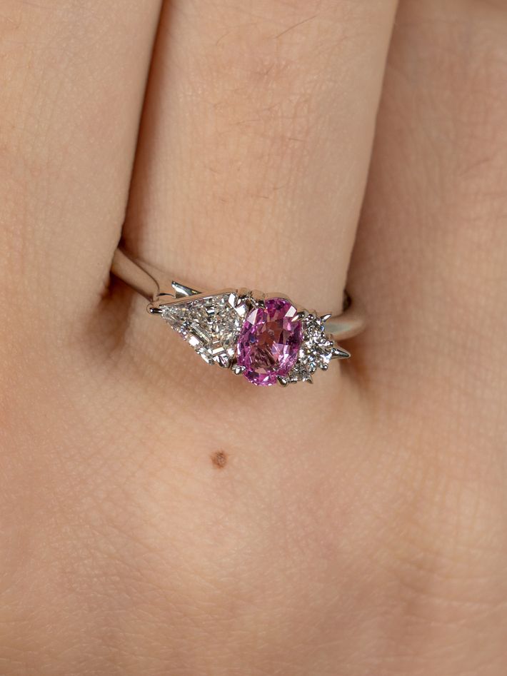 18ct oval pink sapphire & diamond alternative engagement ring