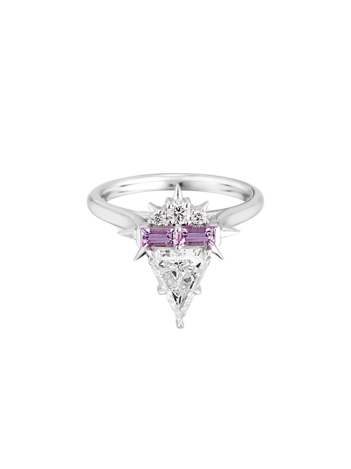  18ct kite shape diamond & pink sapphire alternative engagement ring photo