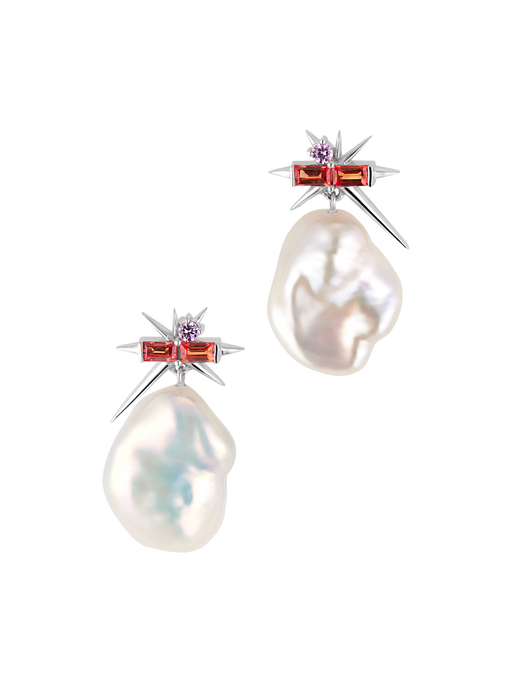 14ct white gold sapphire & baroque pearl drop earrings - spike earrings photo