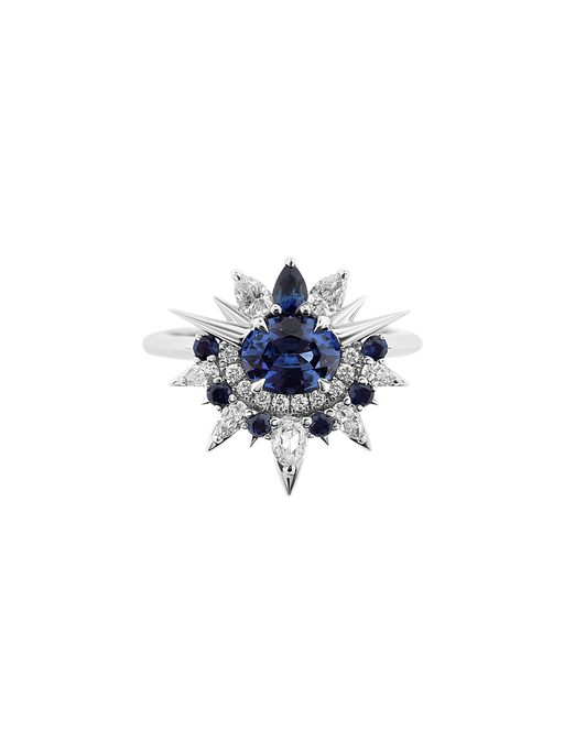 18ct white gold blue sapphire and diamond ring photo