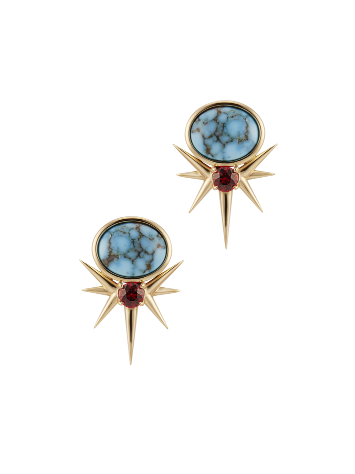14ct yellow gold turquoise - sapphire earrings