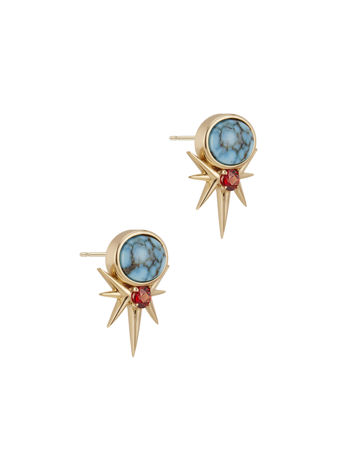 14ct yellow gold turquoise - sapphire earrings