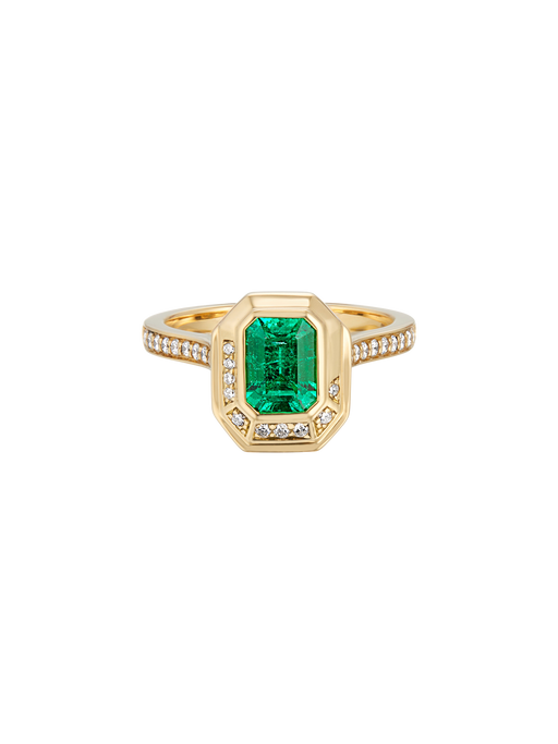 18ct yellow gold emerald cut muzo emerald & diamond engagement ring photo