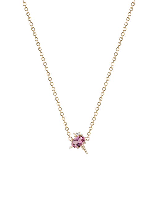 14ct yellow gold - pink tourmaline and diamond spike necklace photo