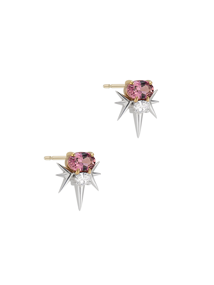  14ct white & yellow gold pink tourmaline and diamond spike earrings 