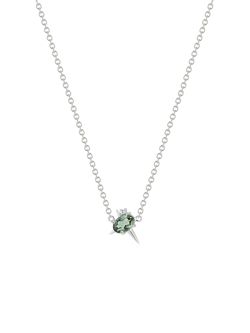 14ct white gold - green tourmaline and diamond spike necklace photo