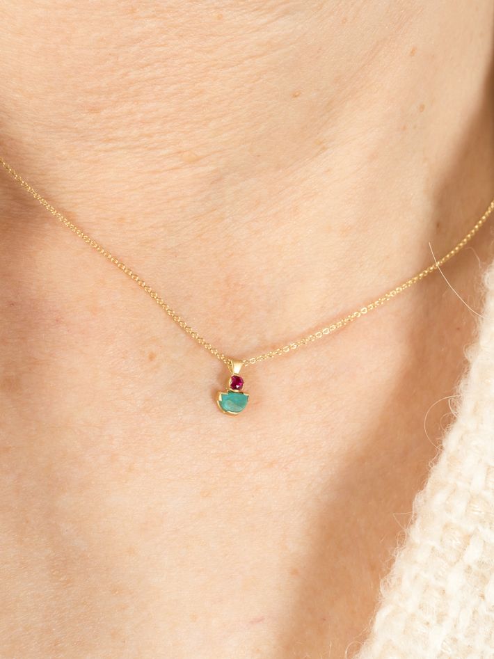 Ruby and turquoise mina pendant necklace