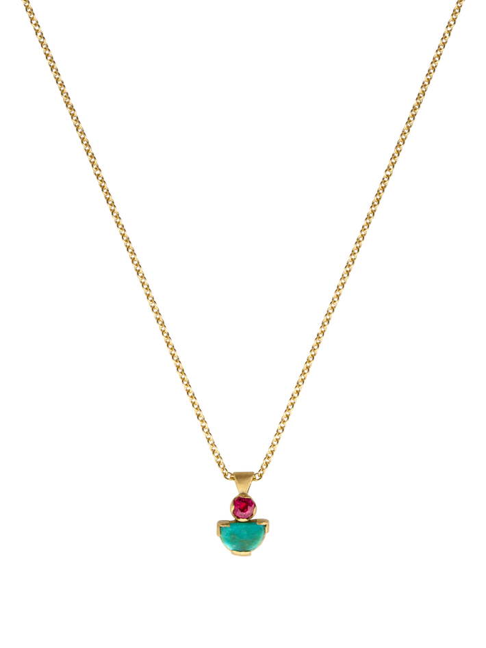 Ruby and turquoise mina pendant necklace