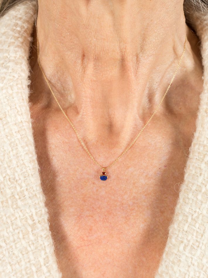 Orange sapphire and lapis mina pendant necklace