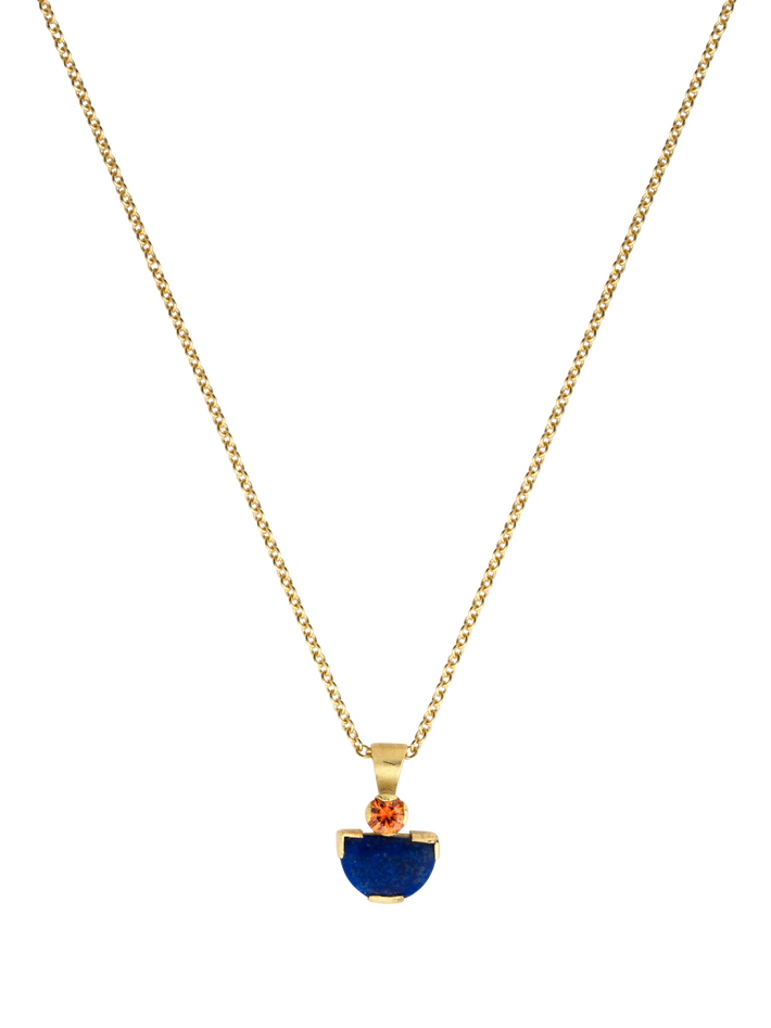 Orange sapphire and lapis mina pendant necklace
