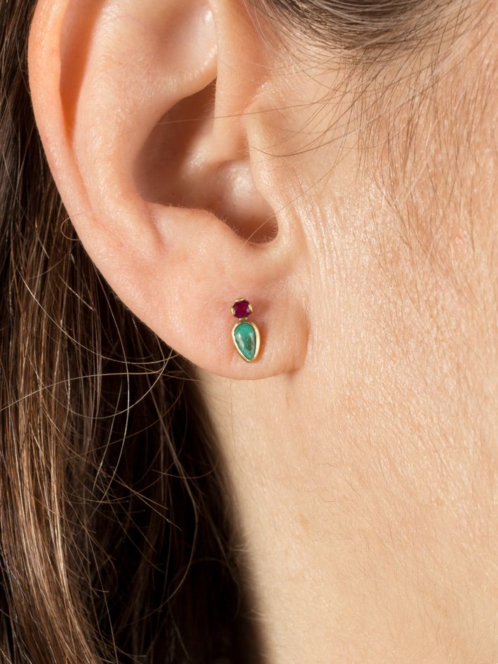 Ruby and turquoise mina pear studs 