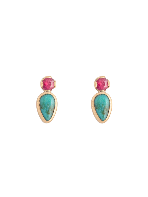 Ruby and turquoise mina pear studs  photo