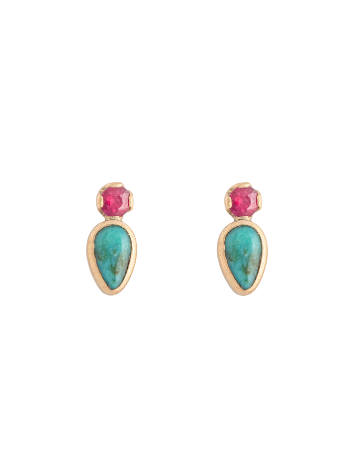 Ruby and turquoise mina pear studs 