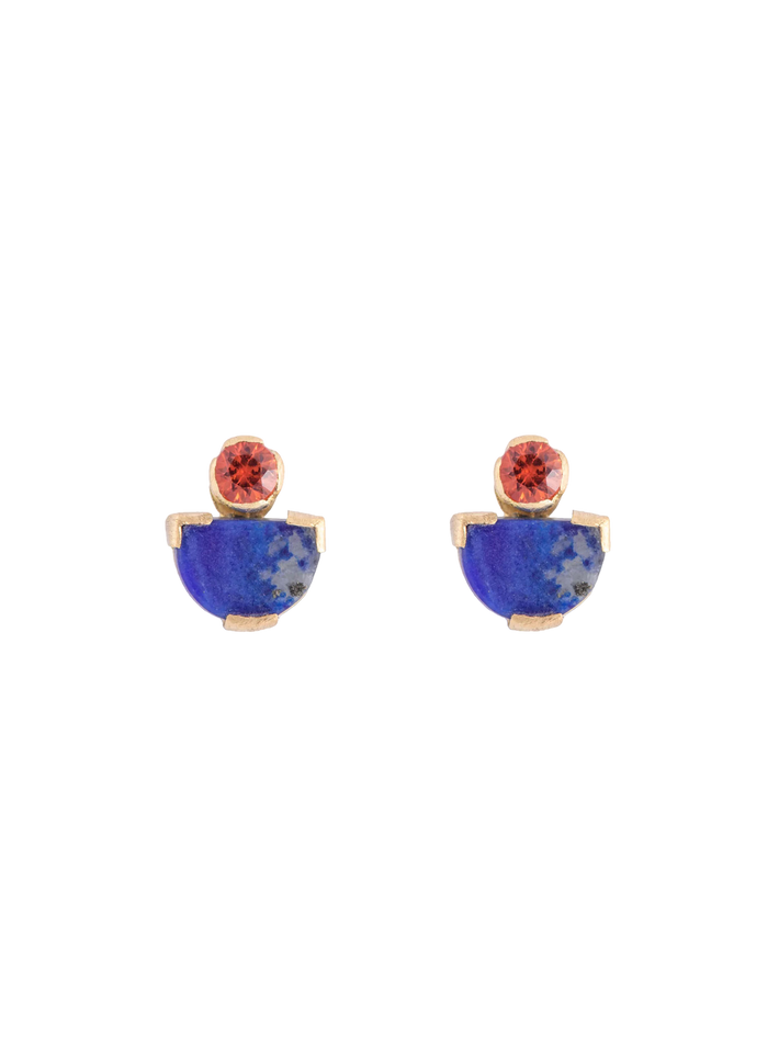 Orange sapphire and lapis mina studs