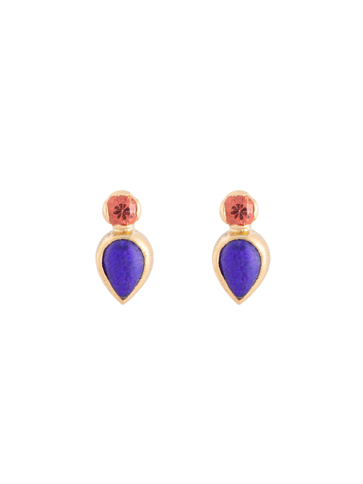 Orange sapphire and lapis mina pear studs photo