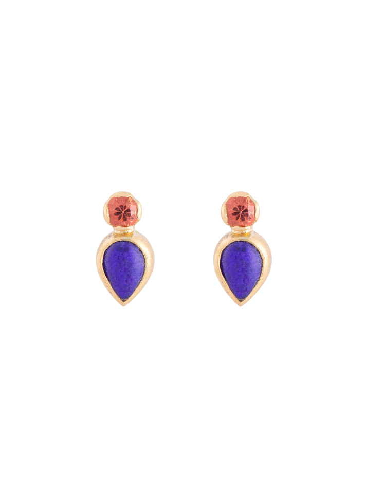 Orange sapphire and lapis mina pear studs