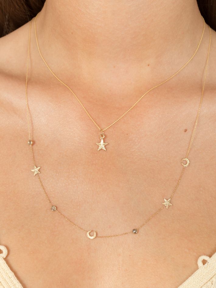 Star moon long necklace