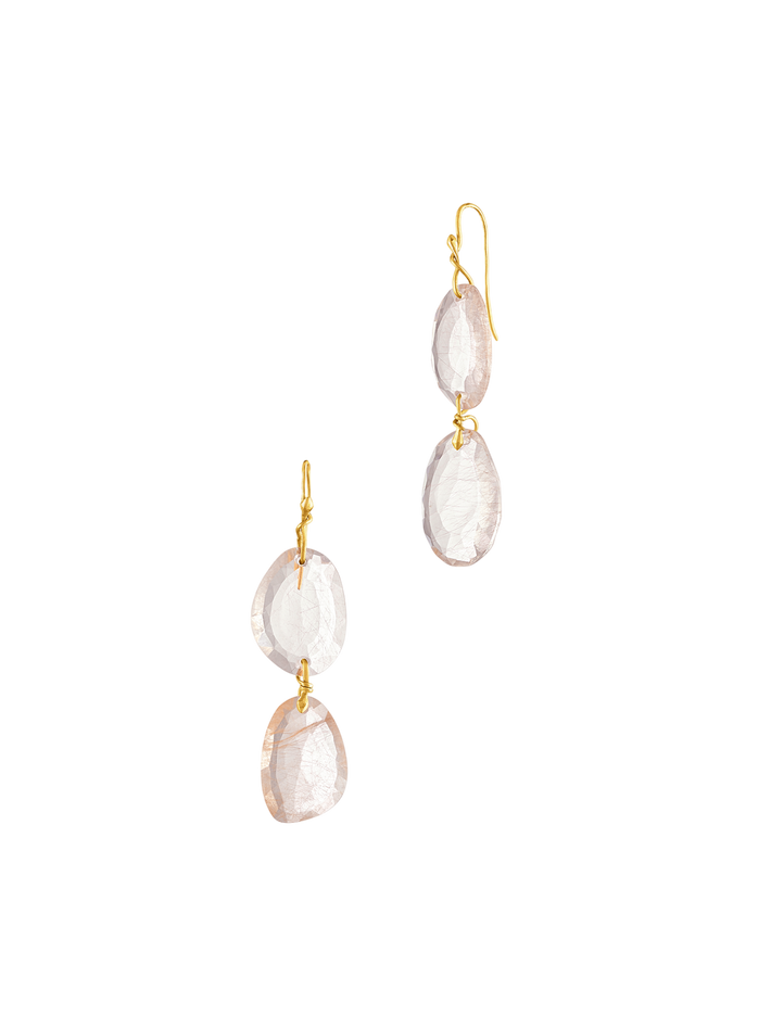 Double snake link earrings in pink rutilated quartz