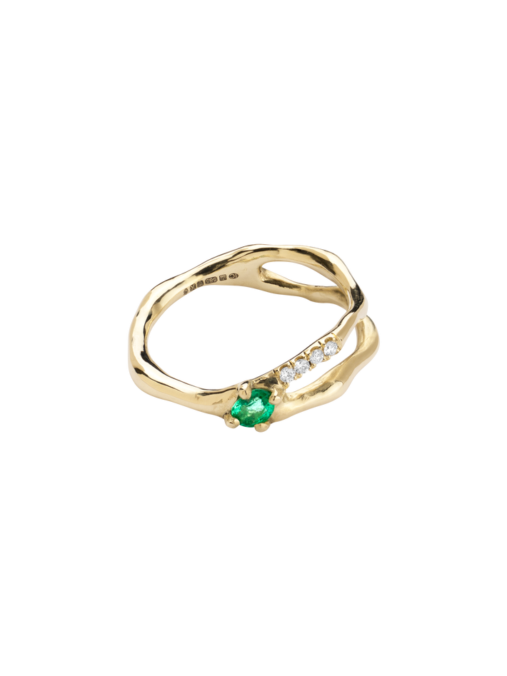 Split emerald & diamond ring