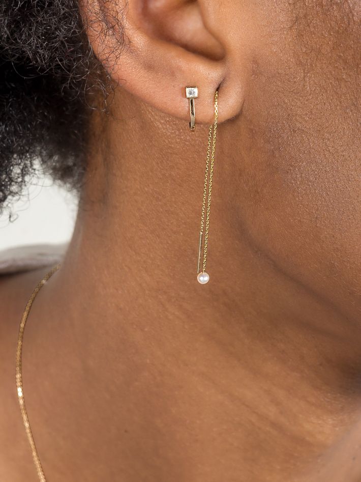 Princess diamond curved bar earring