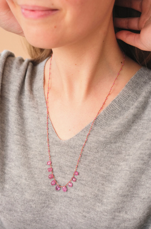 '9 Drops' Pink Sapphire Necklace photo