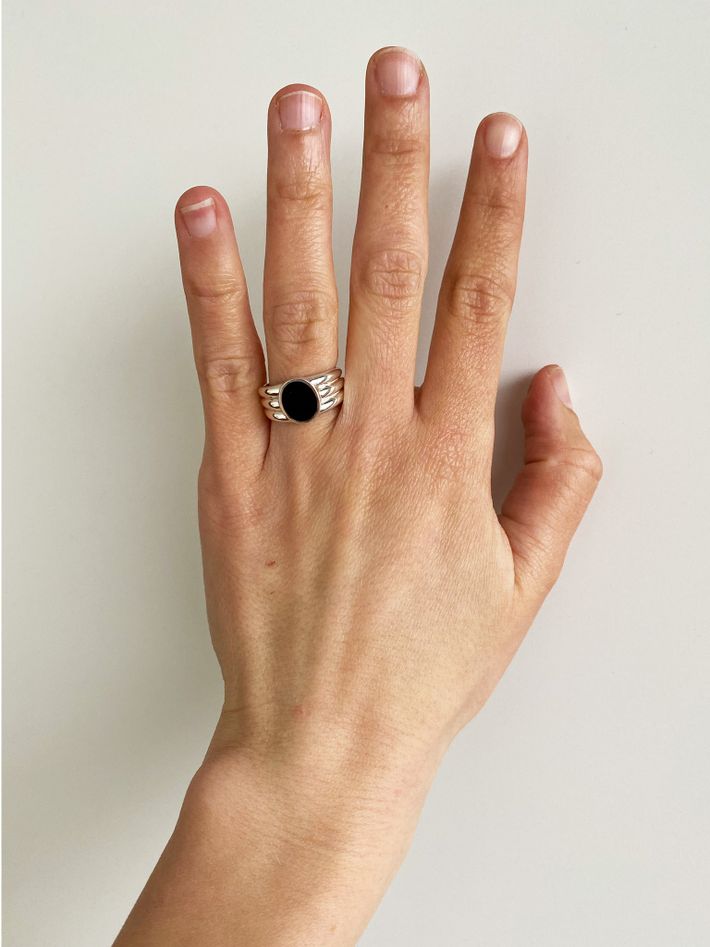 Stacked onyx inlay signet