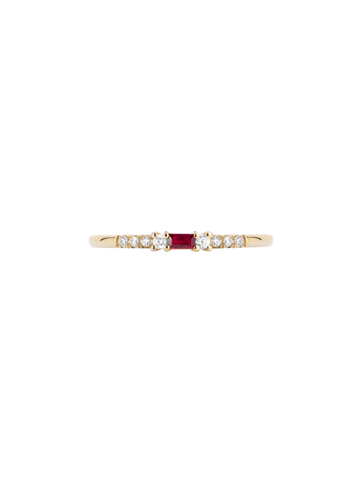 Baguette ruby petite equilibrium ring