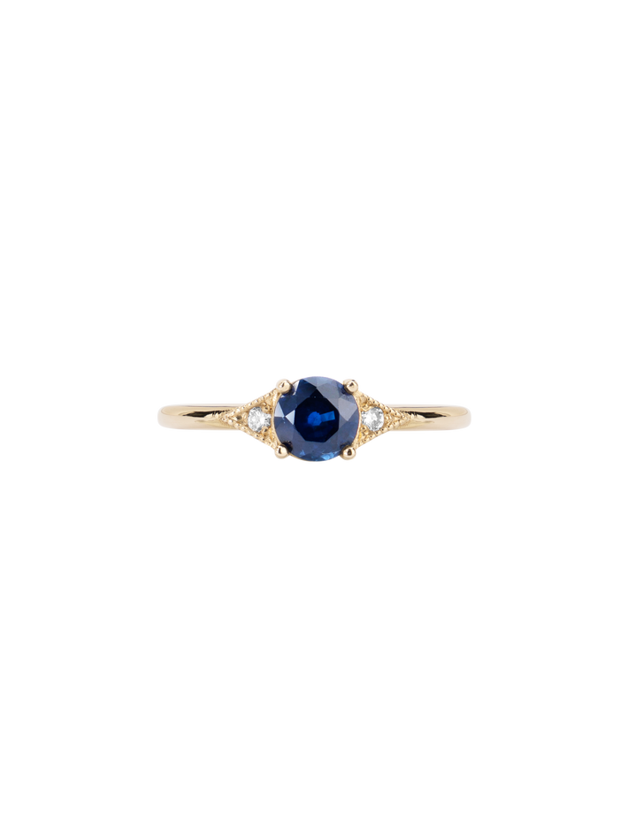 Round blue sapphire deco ring