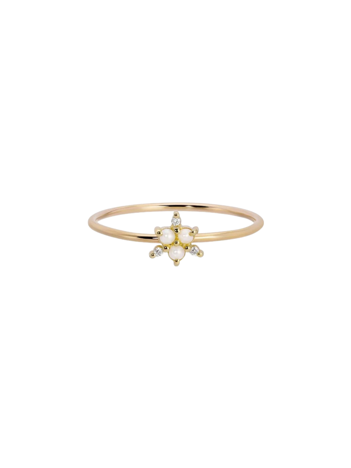 Pearl diamond snowflake ring