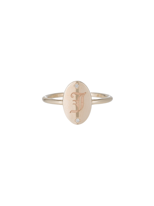 Oval diamond guardian signet ring photo