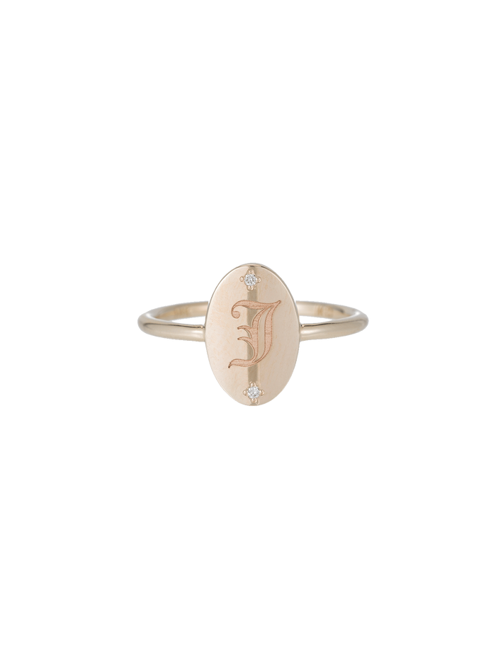 Oval diamond guardian signet ring