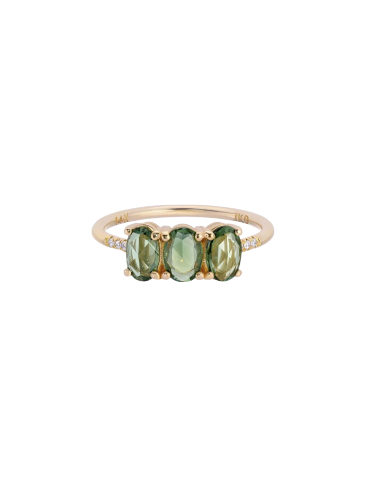 Green sapphire olive equilibrium ring