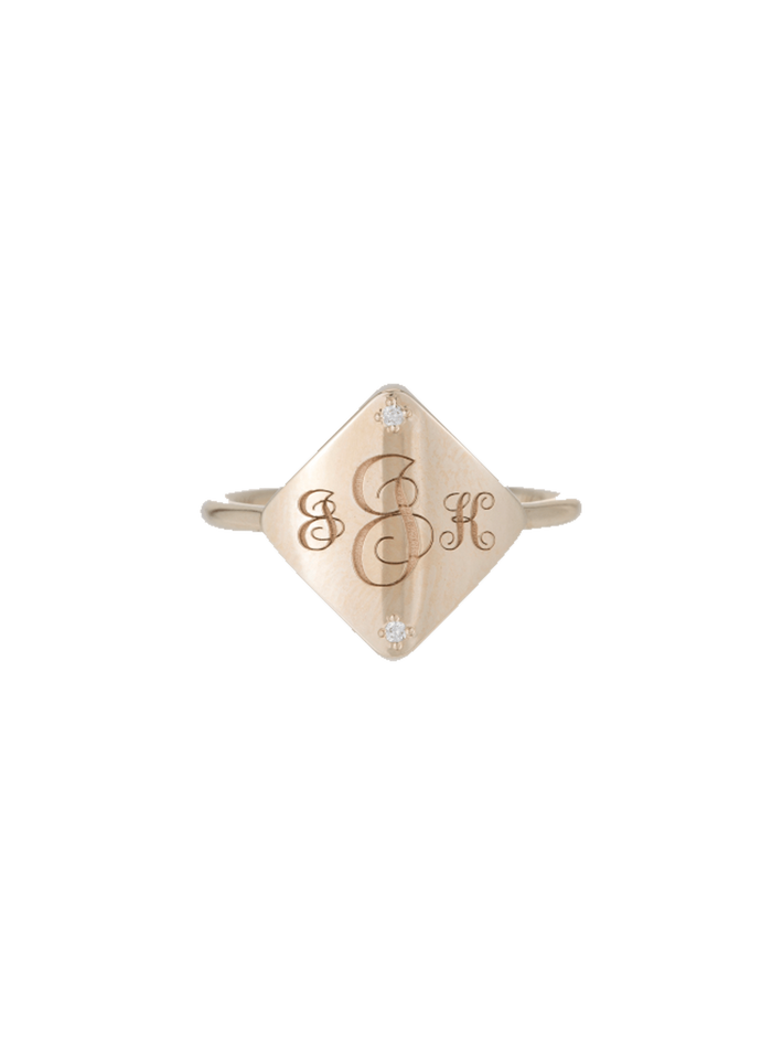 Square diamond guardian signet ring