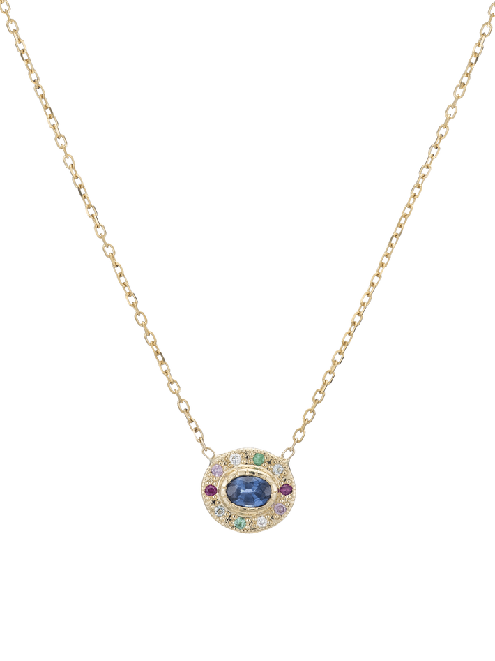 Sapphire halo necklace