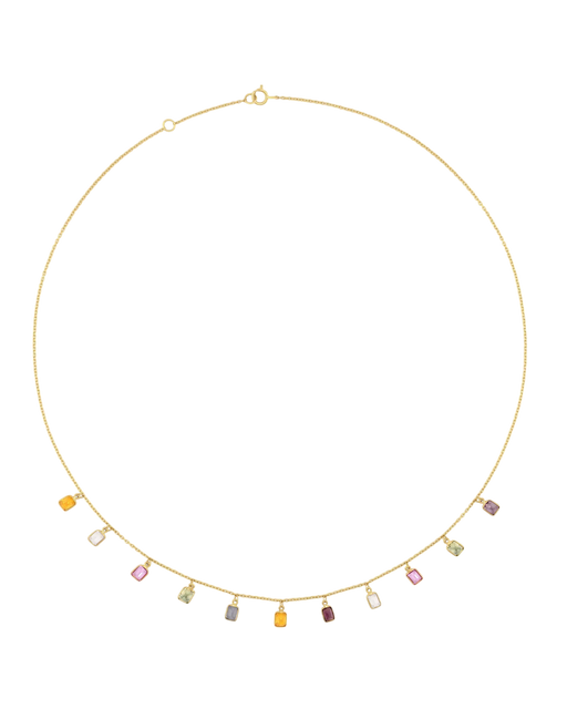 Chakra Rainbow Sapphire Gold Bezel Drop Necklace photo