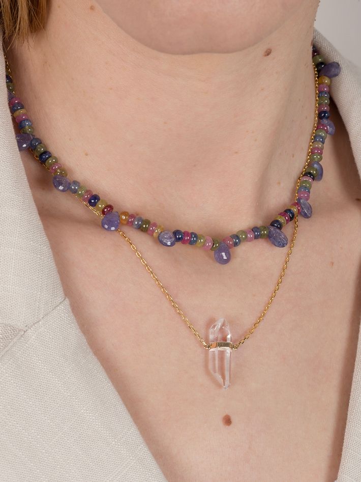 Arizona rainbow sapphire tanzanite drops necklace 