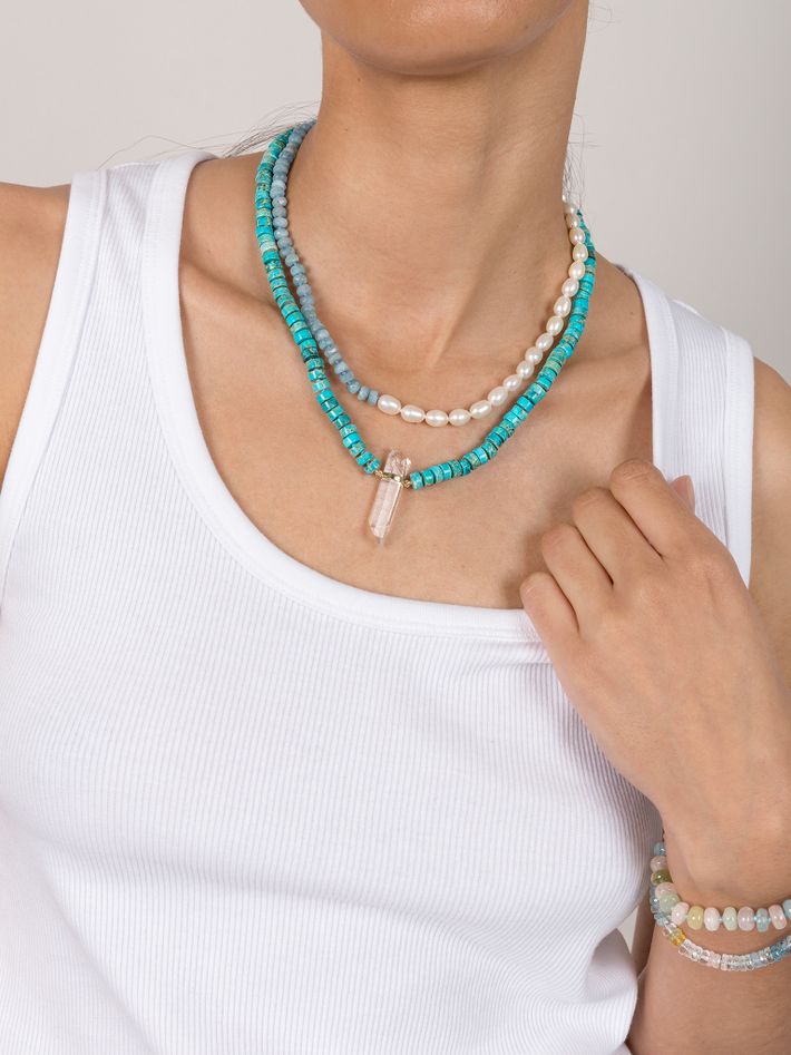 Ocean aquamarine vertical pearl union necklace