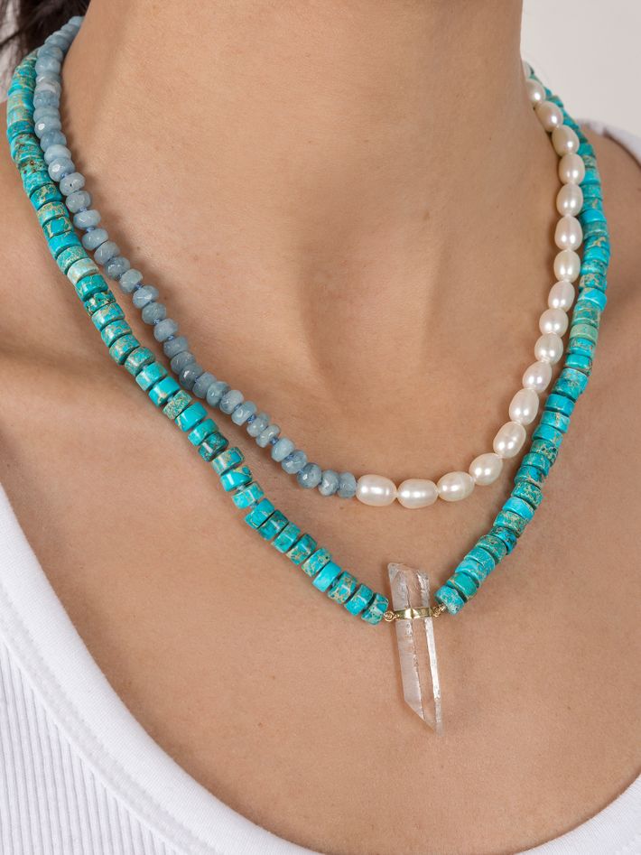 Ocean aquamarine vertical pearl union necklace