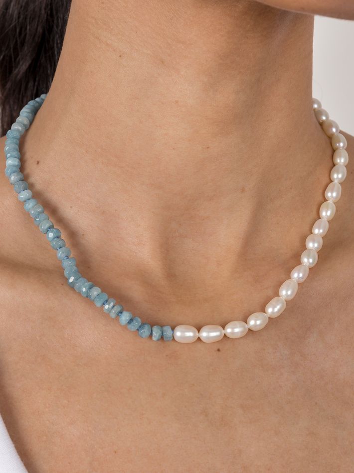 Ocean aquamarine vertical pearl union necklace