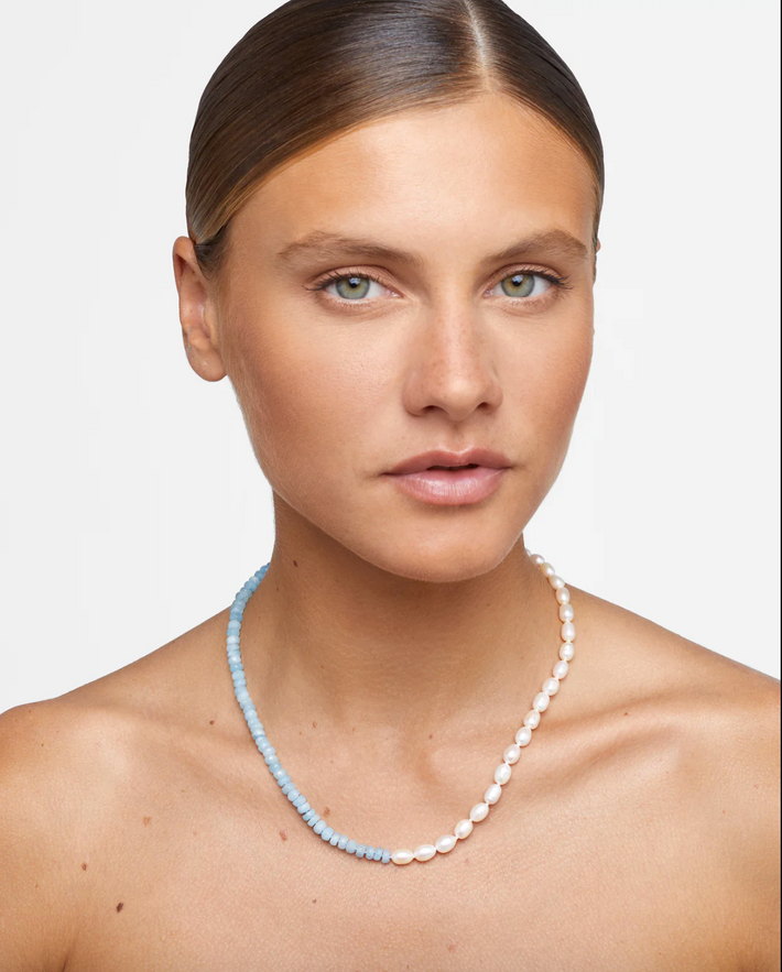 Ocean aquamarine vertical pearl union necklace