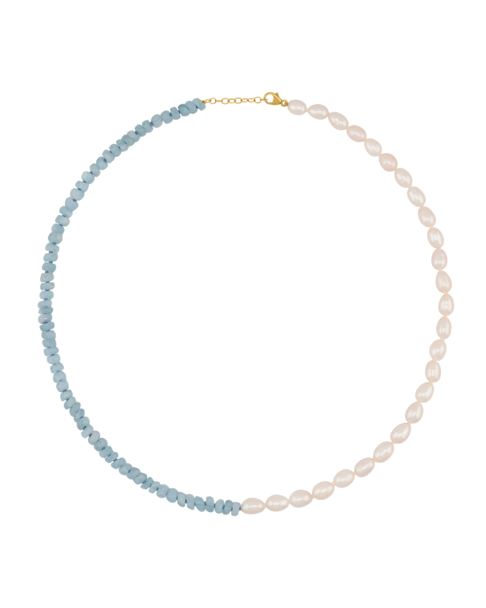 Ocean aquamarine vertical pearl union necklace