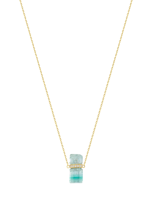 Crystalline Emerald Aquamarine Diamond Bar Necklace photo