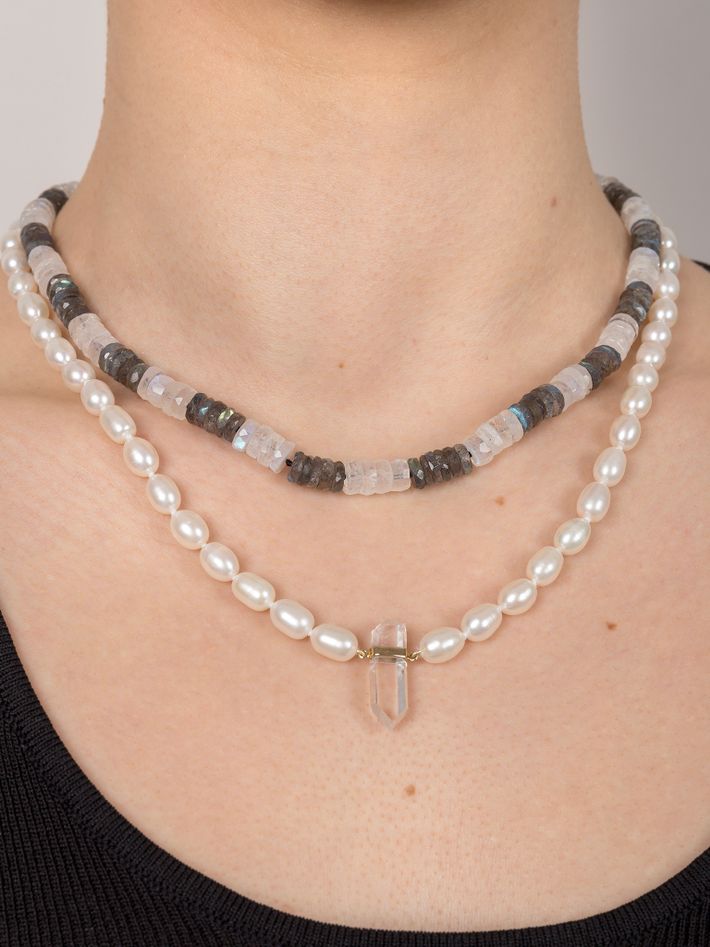 Ocean crystal quartz pearl necklace