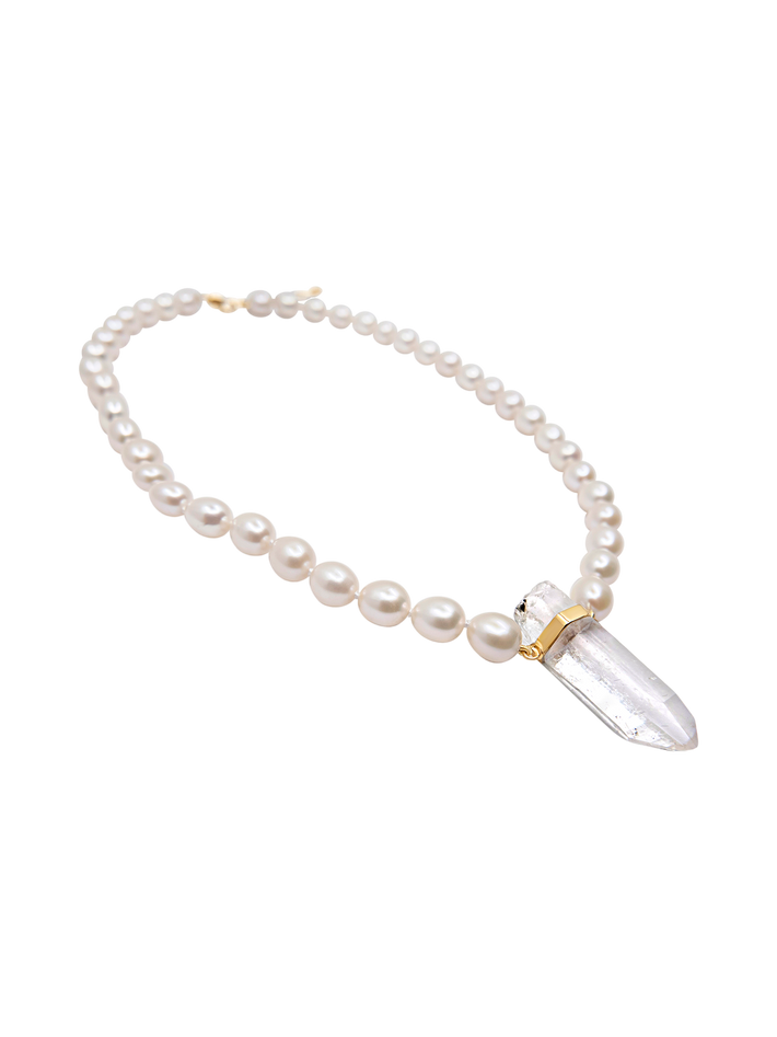 Ocean crystal quartz pearl necklace