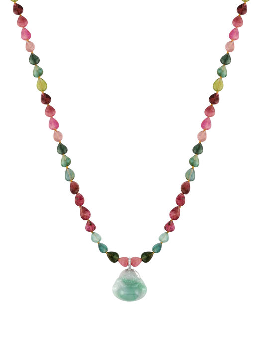 Happy Buddha Diamond Jade Tourmaline Necklace photo