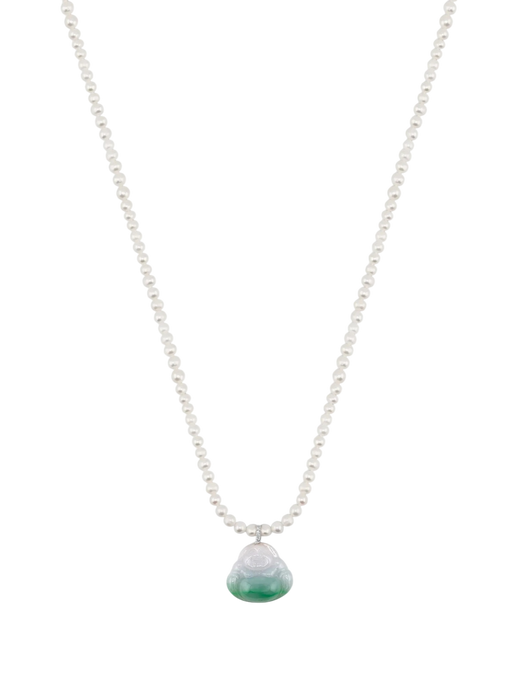 Happy Buddha Jade Diamond Classic Pearl Necklace photo