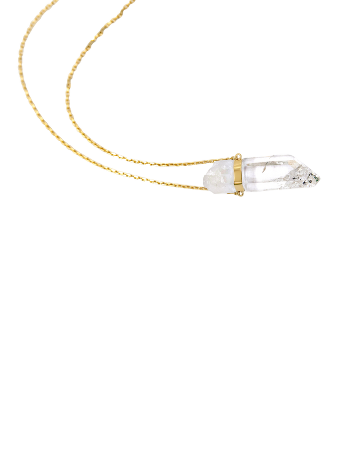 Crystalline crystal quartz gold bar necklace