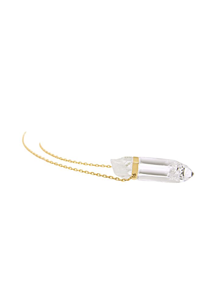 Crystalline crystal quartz gold bar necklace